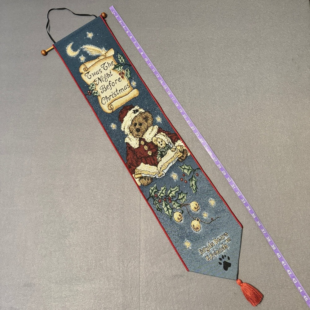 Vtg Boyds‎ Bears Twas Night Before Christmas Long Thin Wall Tapestry Blues Reds